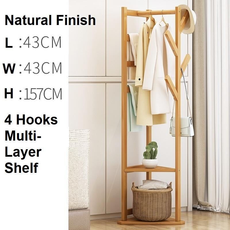 Bamboo Clothes Coat Rack Garment Stand Shelf Tree Hanger Bag Hat Hook Holder Price