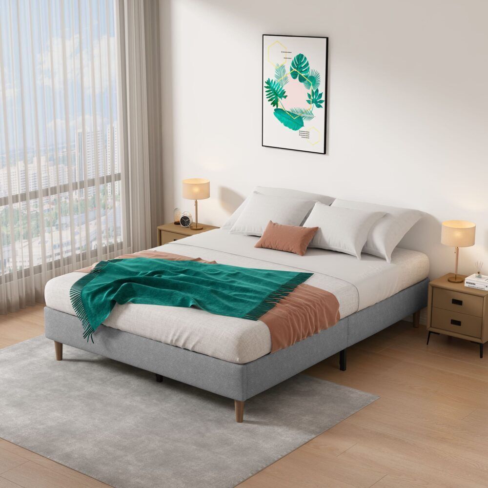 Bedframe with Wooden Slats (Light Grey) – Single Price