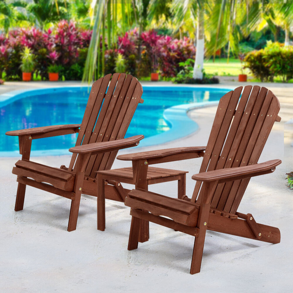 Gardeon 3PC Adirondack Outdoor Table and Chairs Wooden Foldable Beach Chair Natural Price