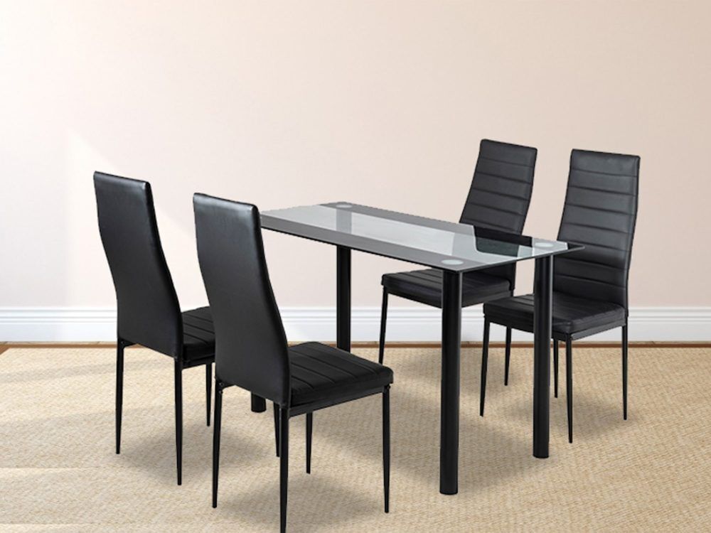 5PC Indoor Dining Table and Chairs Dinner Set Glass Leather Kitchen Price