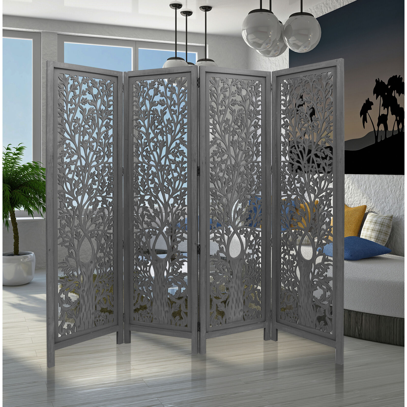 Bogota 4 Panel Room Divider Screen Privacy Shoji Timber Wood Stand Price