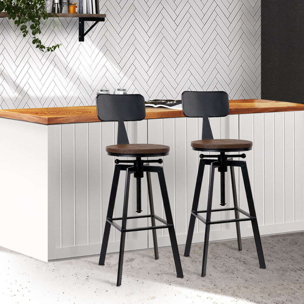 Rustic Industrial Style Metal Bar Stool - Black and Wood Price