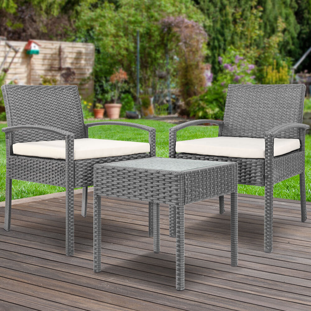 Gardeon 3PC Patio Furniture Bistro Set Wicker Outdoor Lounge Setting Black Price
