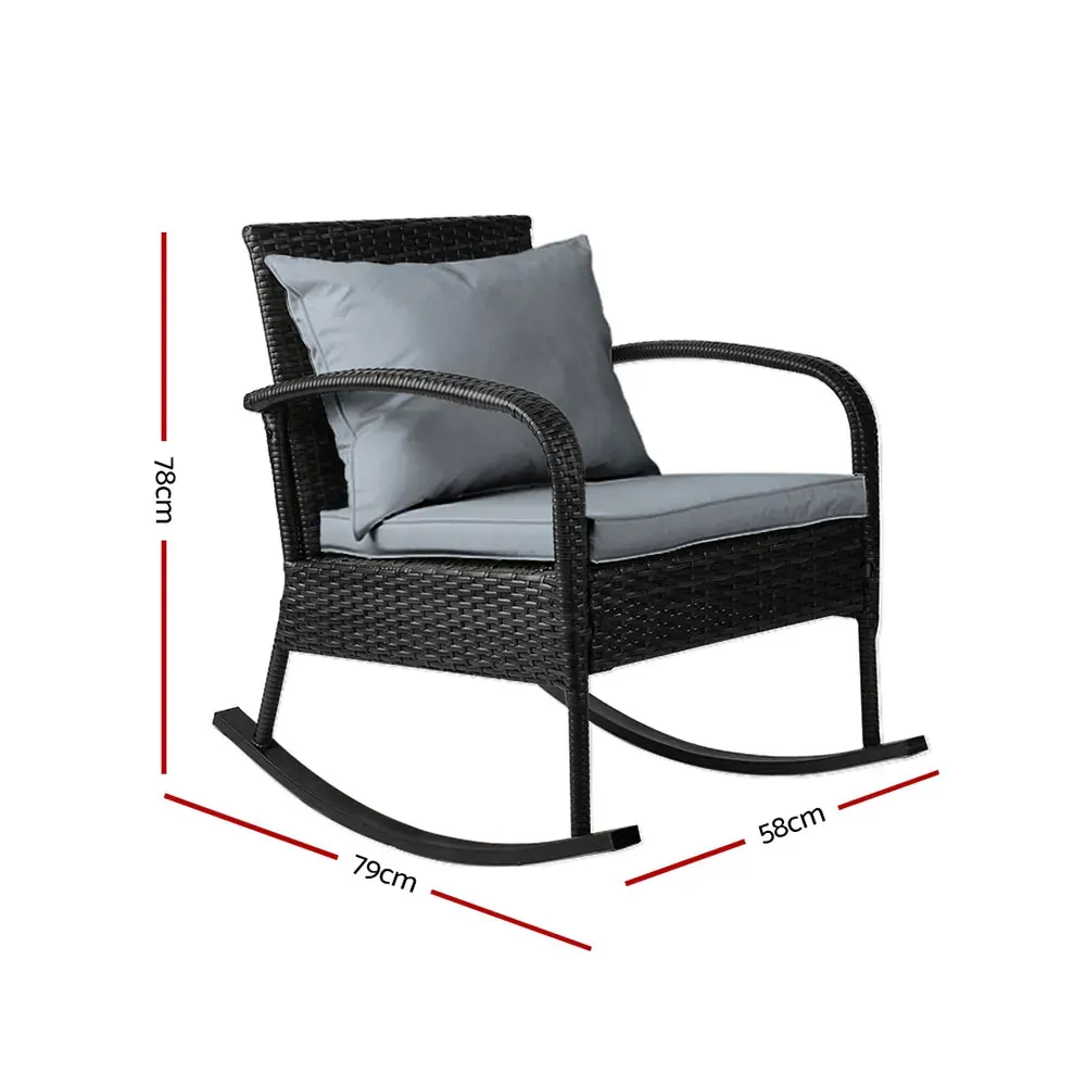 Outdoor Furniture Rocking Chair Wicker Garden Patio Lounge Setting Black Price