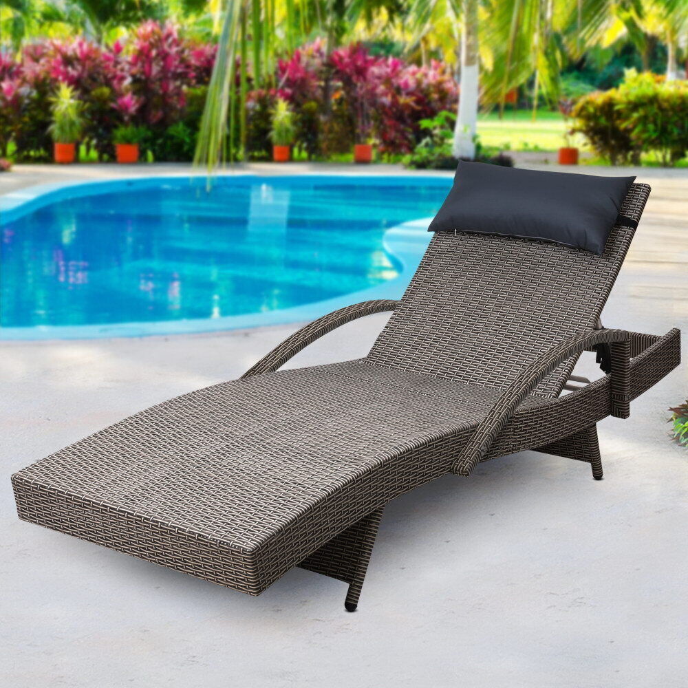 Gardeon Sun Lounge Wicker Lounger Outdoor Furniture Beach Chair Armrest Adjustable Black Price