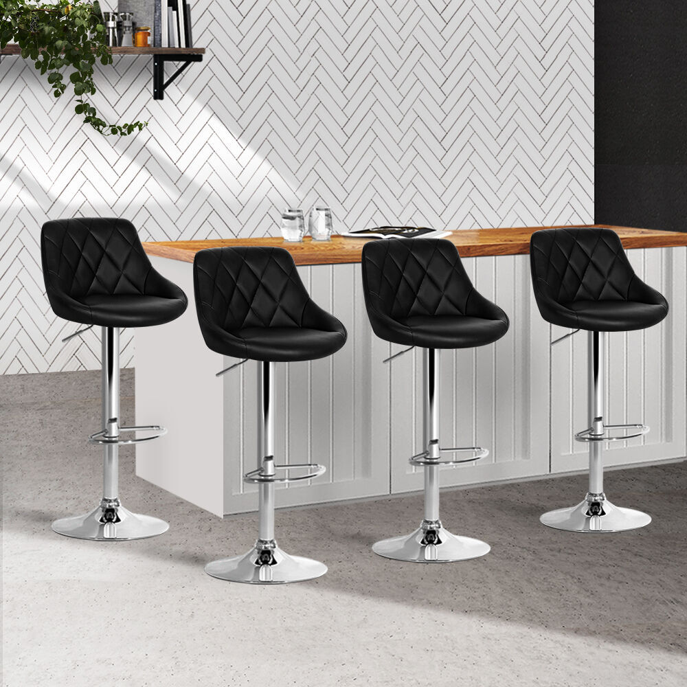 Artiss 2x Bar Stools Leather Padded Gas Lift Stool Black Price