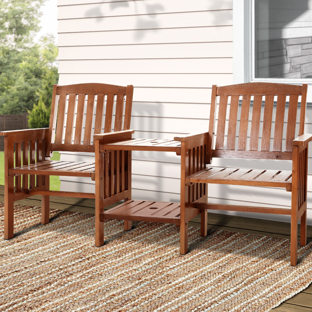 Gardeon Outdoor Garden Bench Loveseat Wooden Table Chairs Patio Furniture Brown Price