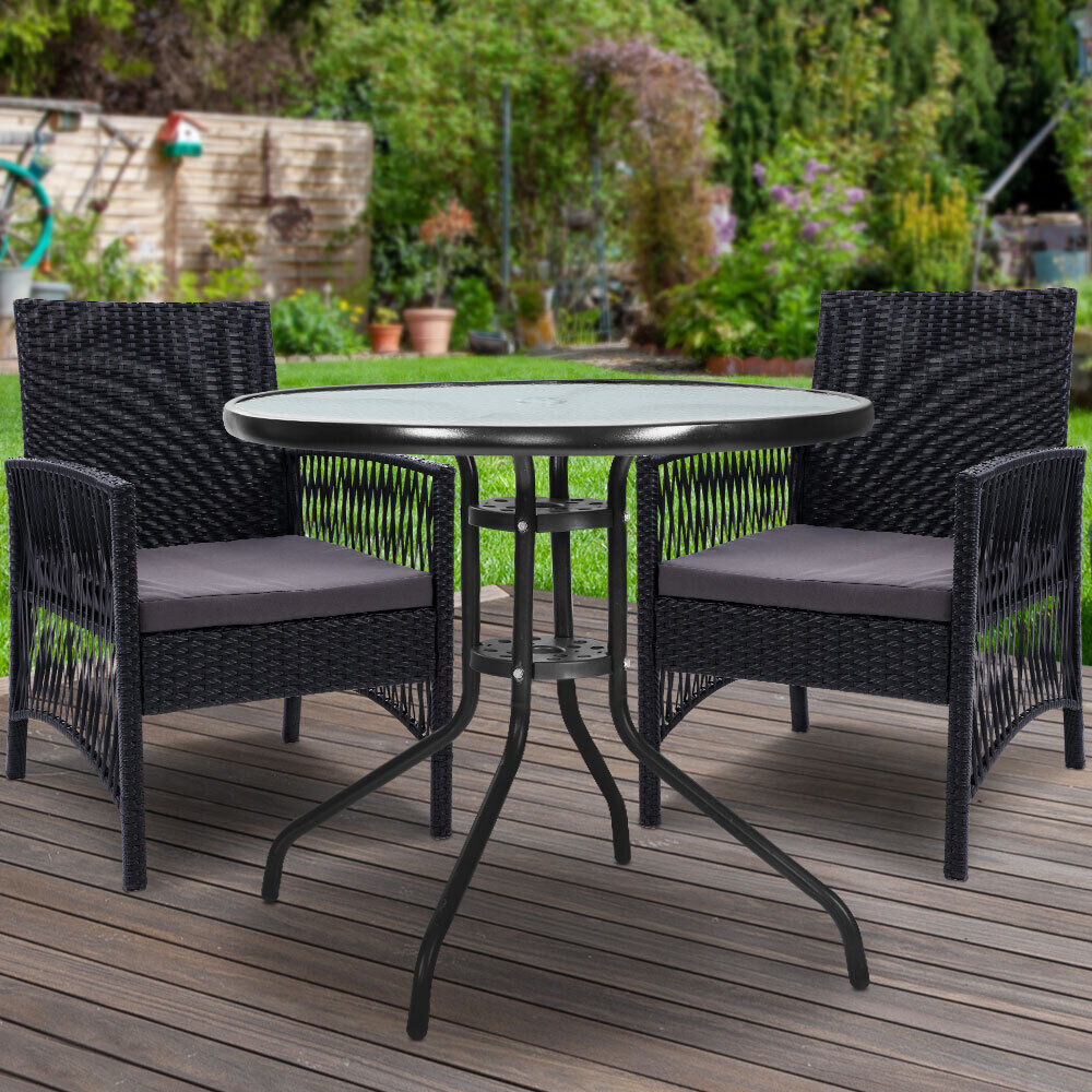 Outdoor Furniture Dining Chairs Wicker Garden Patio Cushion Black Gardeon Price