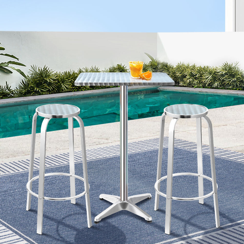 Outdoor Bistro Set Bar Table Stools Adjustable Aluminium Cafe 3PC Price