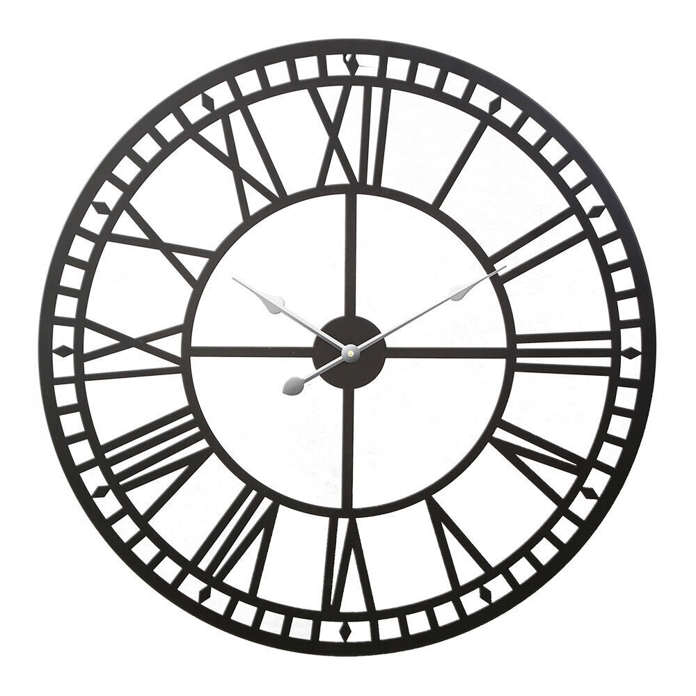 Large Wall Clock Roman Numerals Round Metal Luxury Home Decor Black Price