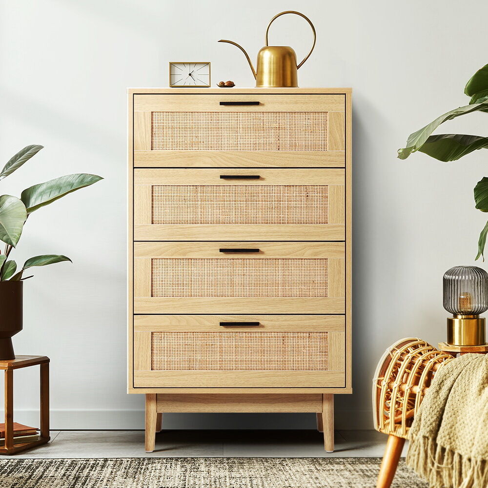 Chest of Drawers Rattan Tallboy Cabinet Bedroom Clothes Storage Wood Price