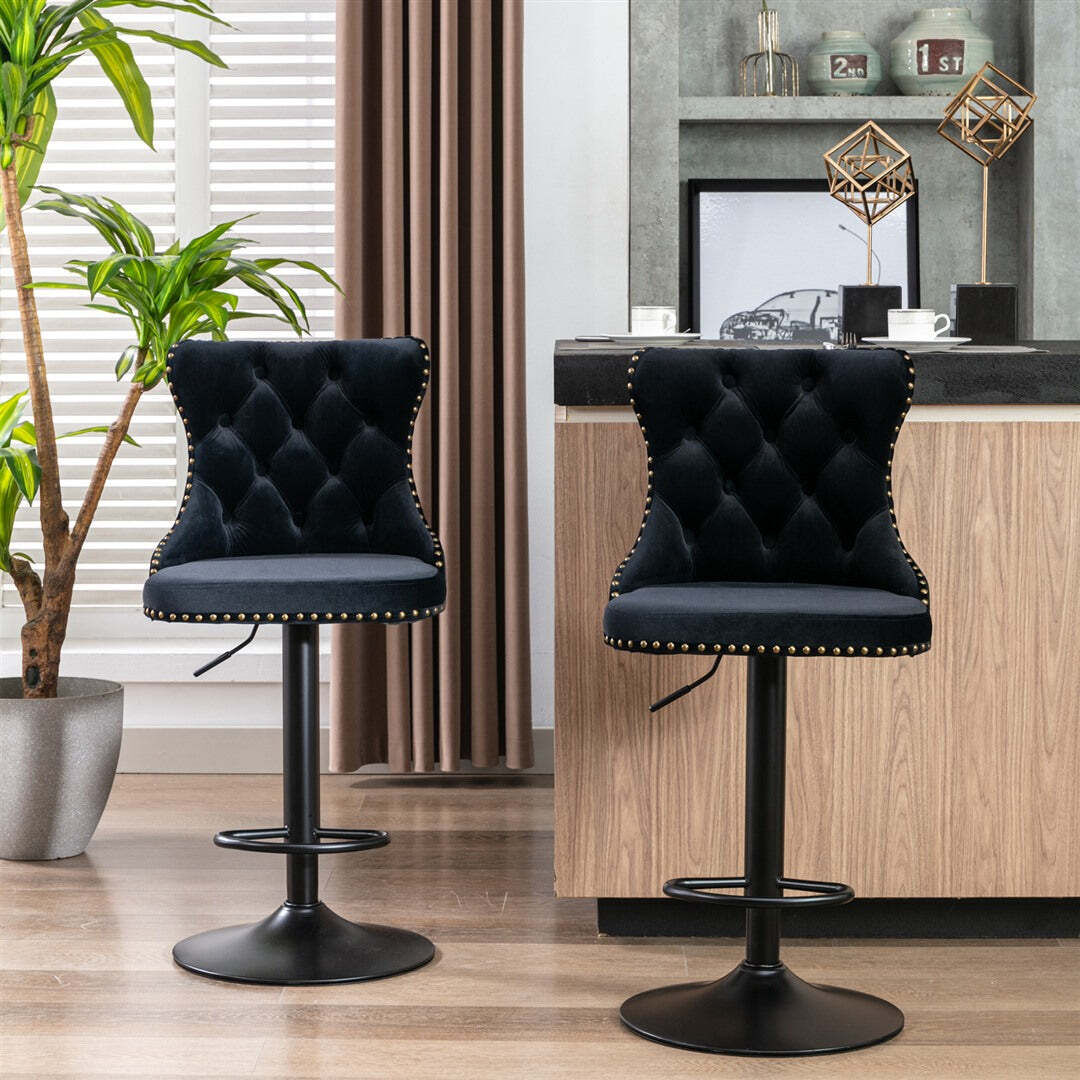 2x Height Adjustable Swivel Bar Stool Velvet Nailhead Barstool with Footrest Price