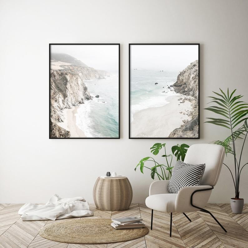 Mountain Beach 2 Sets Black Frame Canvas Wall Art Price