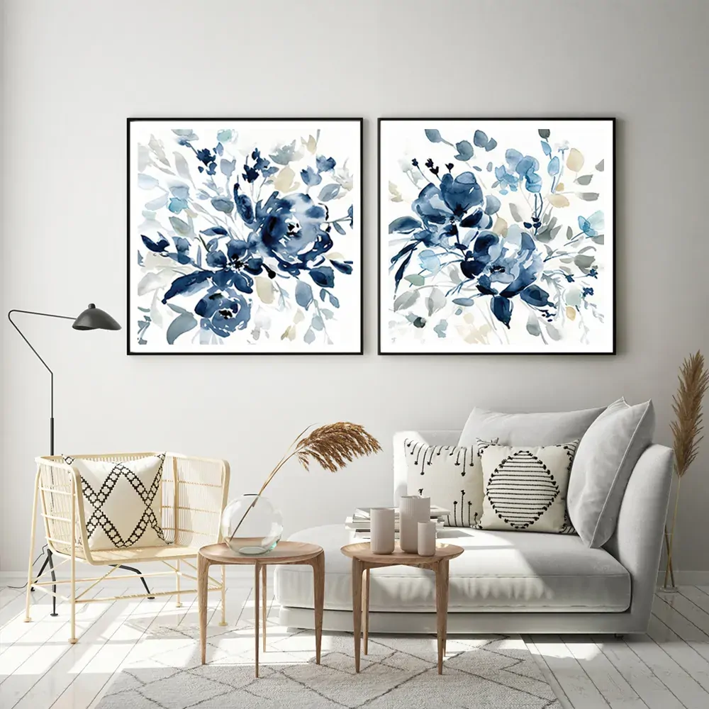 Indigo Garden By Carol Robinson 2 Sets Black Frame Canvas Wall Art Price