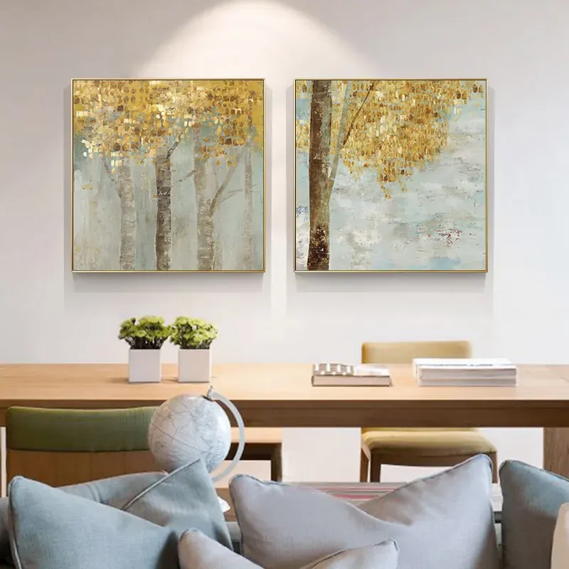 Golden Leaves 2 Sets Gold Frame Canvas Wall Art Price