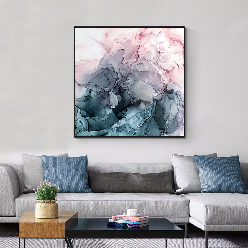 Marbled Pink Grey Black Frame Canvas Wall Art Price