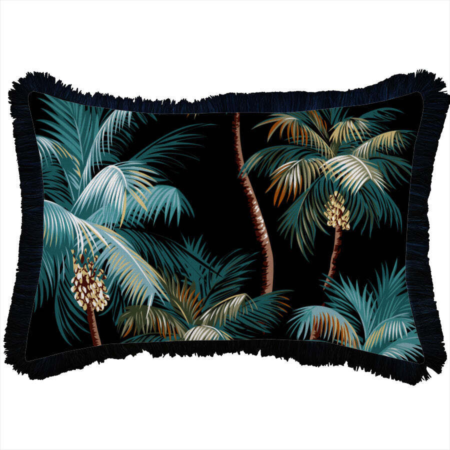 Cushion Cover-Coastal Fringe Black-Palm Trees Black Price