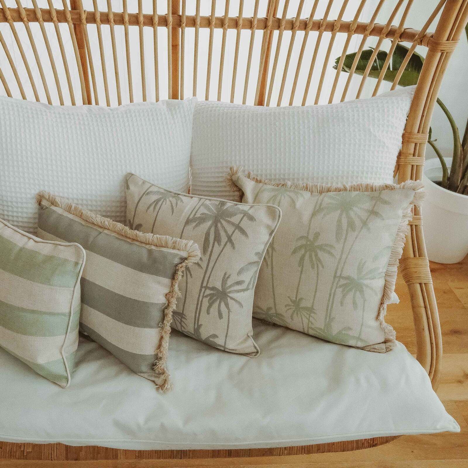 Cushion Cover-Coastal Fringe-Tall-Palms-Mint Price