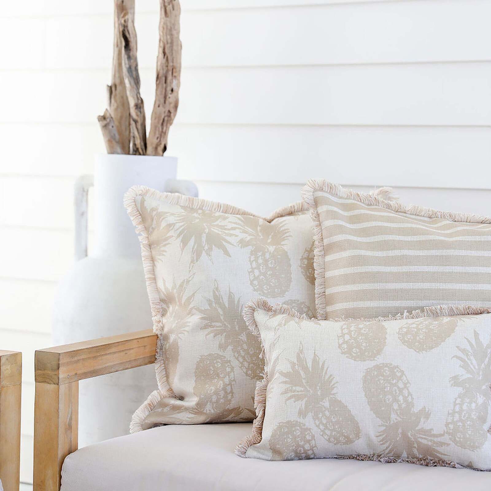 Cushion Cover-Coastal Fringe Natural-Hampton Stripe Beige Price