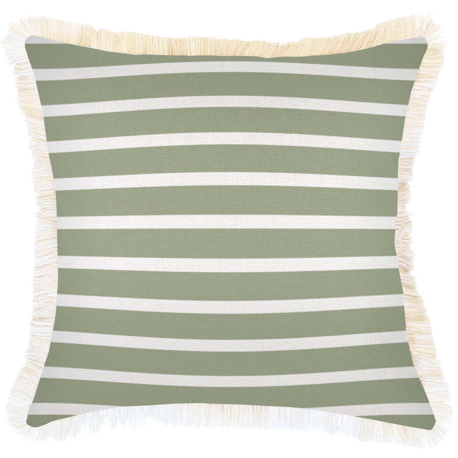 Cushion Cover-Coastal Fringe Natural-Hampton Stripe Sage Price
