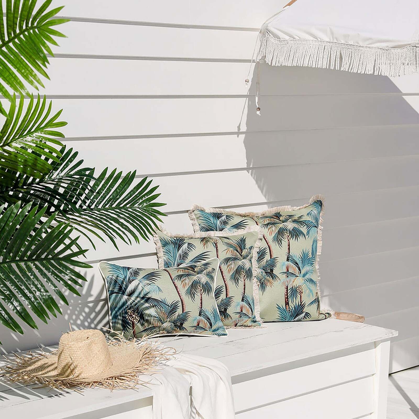 Cushion Cover-Coastal Fringe Natural-Palm Trees Sage Price