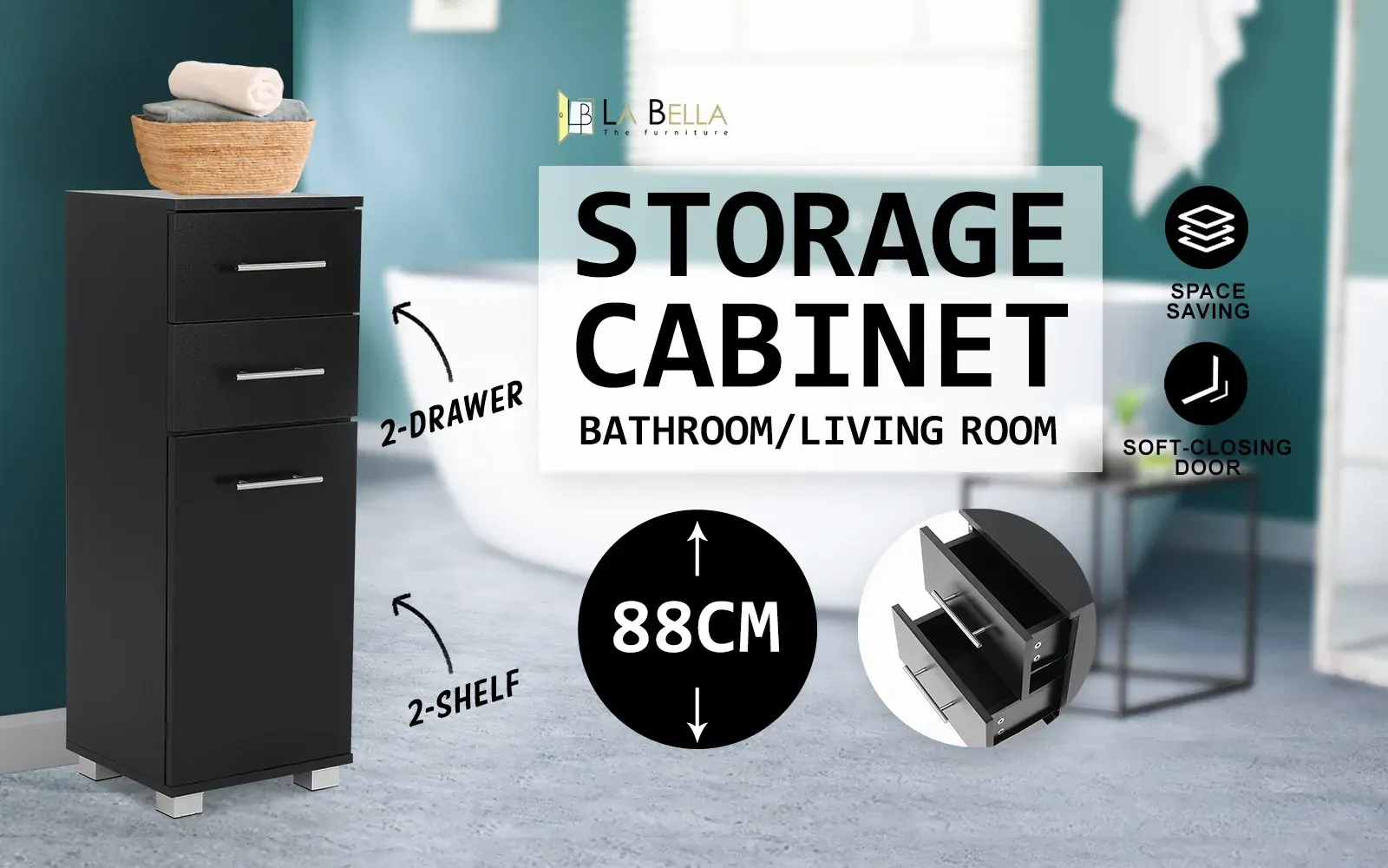 La Bella 88cm Bathroom Storage Cabinet Drawer Tall Slim Price