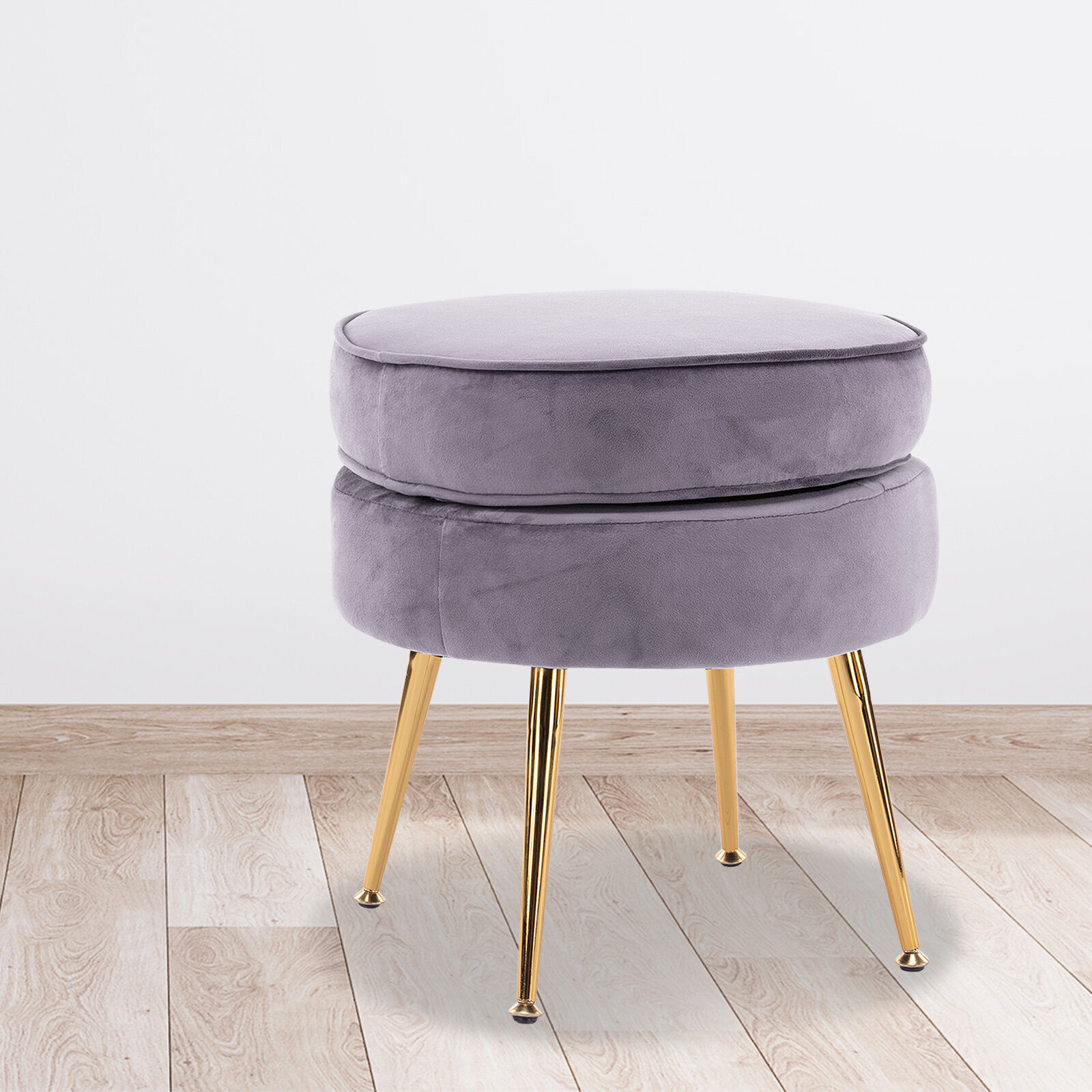 La Bella Round Ottoman Foot Stool Velvet Fabric Metal Leg Price