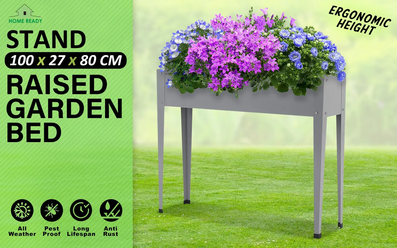 Home Ready Grey Raised Garden Bed Stand Galvanised Steel Planter Price