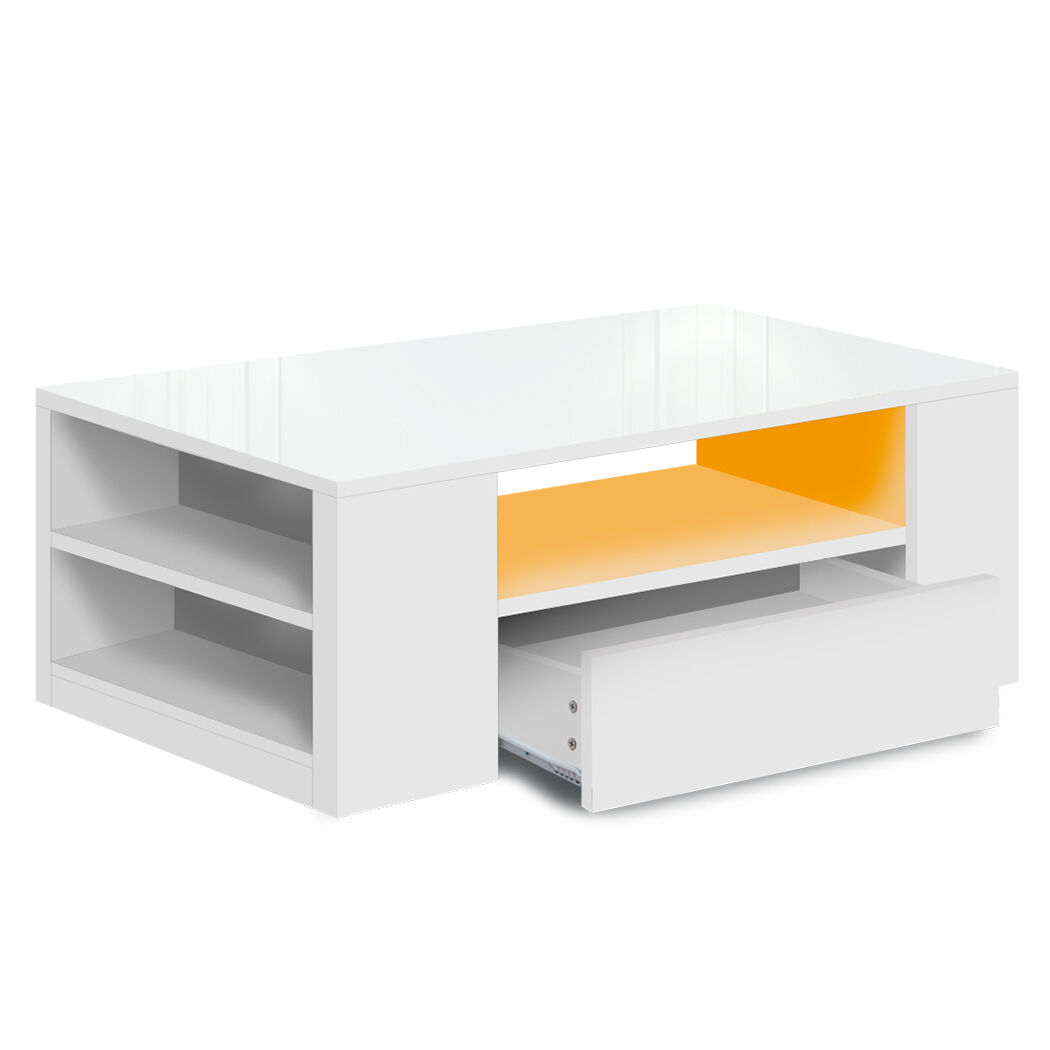 Coffee Table LED Lights High Gloss Storage Drawer Living Room Price