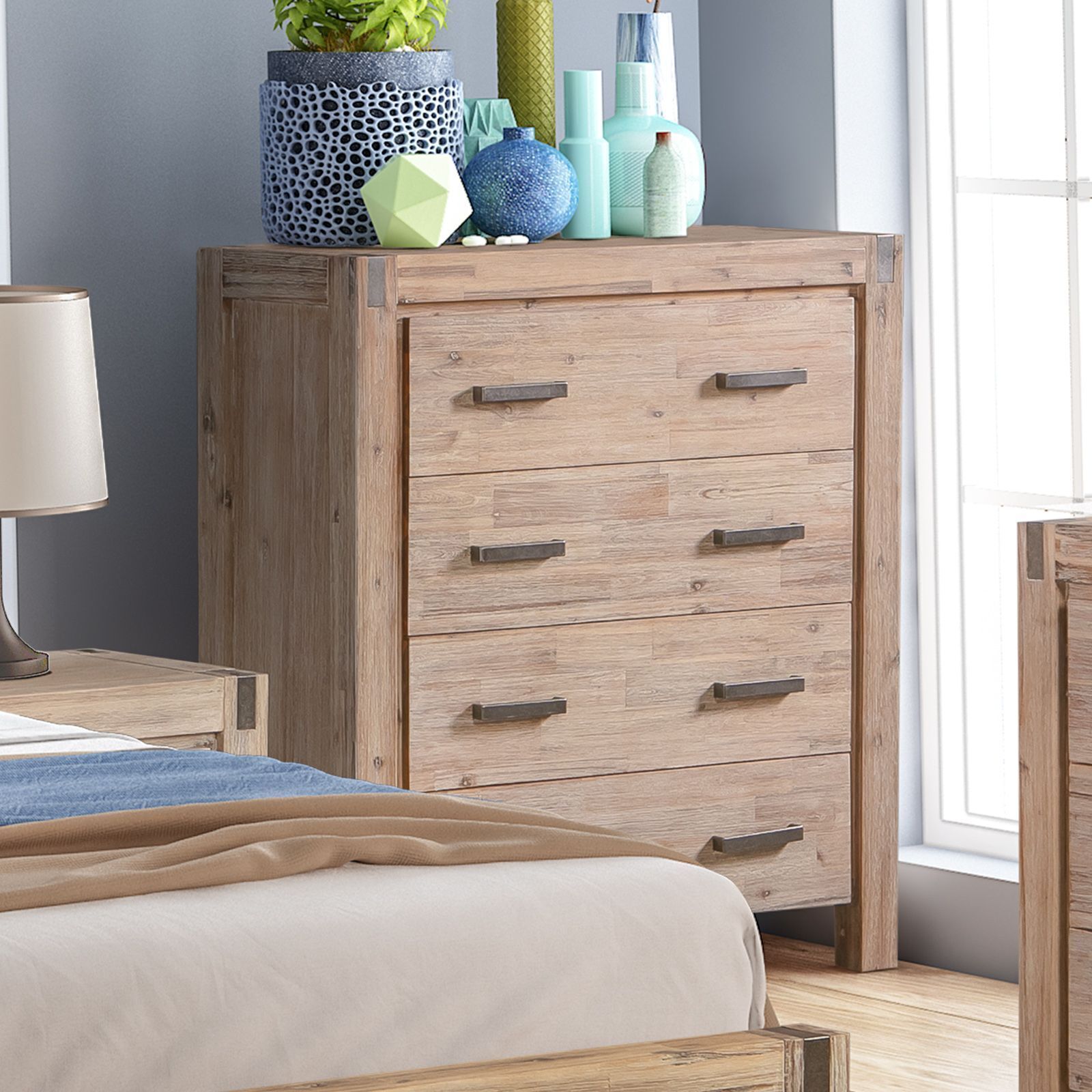 Tallboy with 4 Storage Drawers Assembled Solid Wooden Price