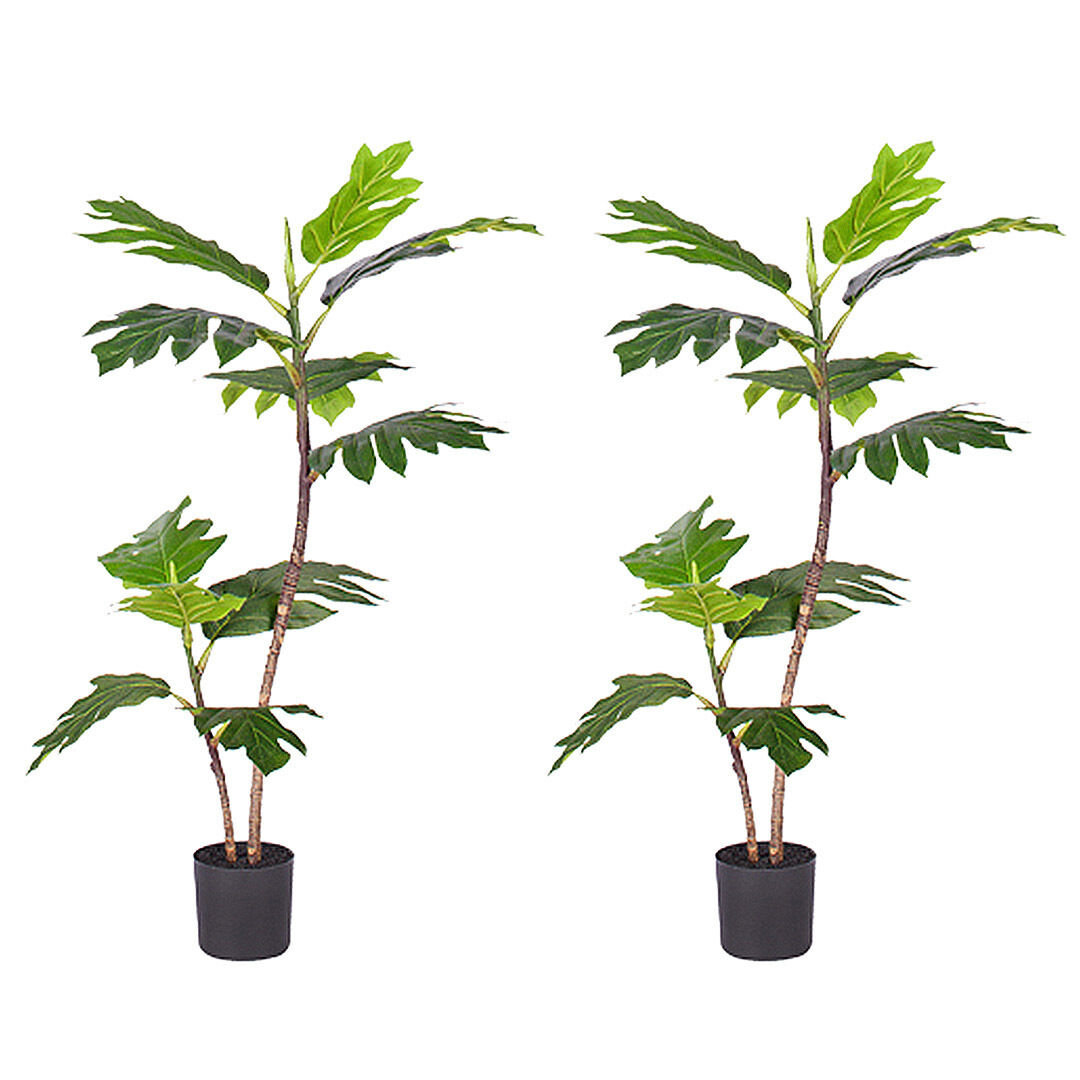 90cm 2-Trunk Artificial Natural Green Split-Leaf Philodendron Tree Fake Tropical Indoor Plant Home Office Décor Price