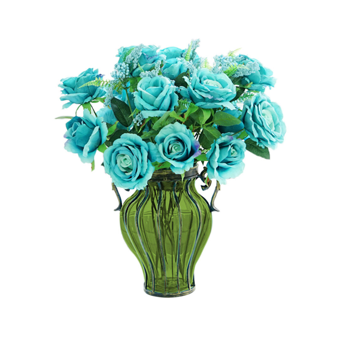 Colored European Glass Home Decor Flower Vase with Two Metal Handle Price