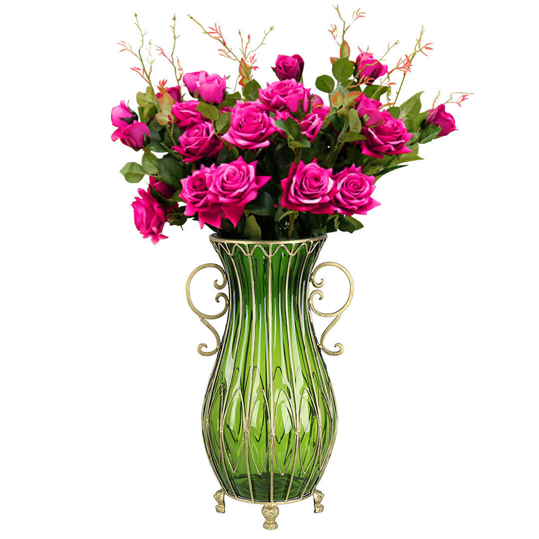 51cm Glass Tall Floor Vase with 12pcs Artificial Fake Flower Set Price