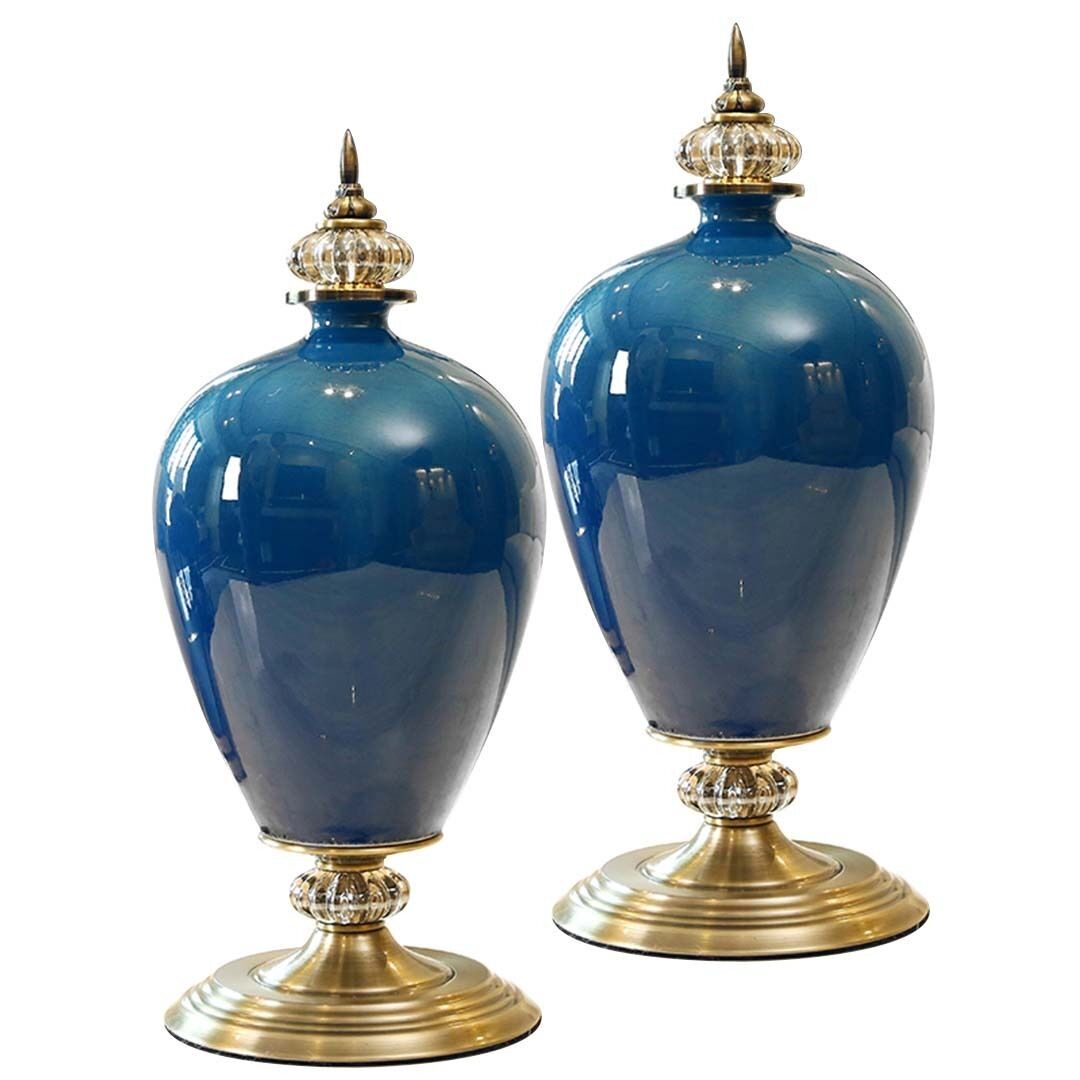 42.50cm Ceramic Oval Flower Vase with Gold Metal Base Price