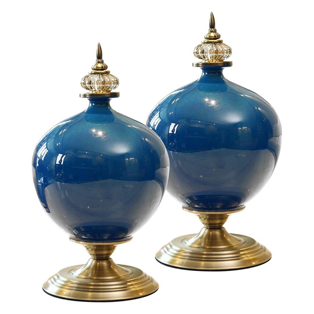 38.50cm Ceramic Oval Flower Vase with Gold Metal Base Price