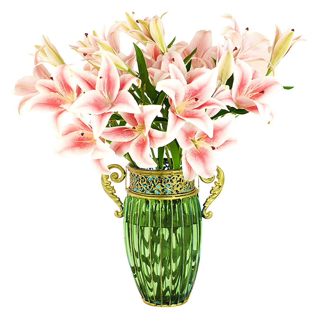 European Colored Glass Home Decor Jar Flower Vase with Two Metal Handle Price