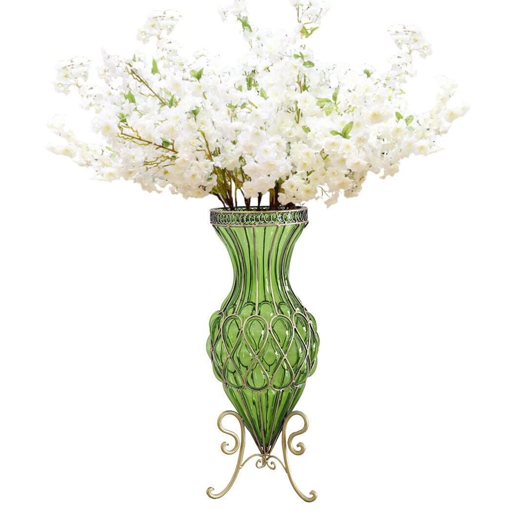 67cm Glass Tall Floor Vase with 10pcs White Artificial Fake Flower Set Price