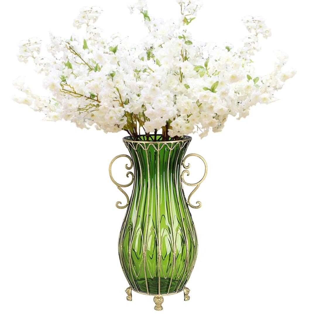 51cm Glass Tall Floor Vase and 10pcs White Artificial Fake Flower Set Price