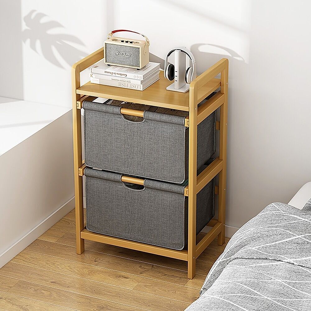 Bamboo Shelf with Storage Hamper - Wooden Bamboo Removable Bags Price