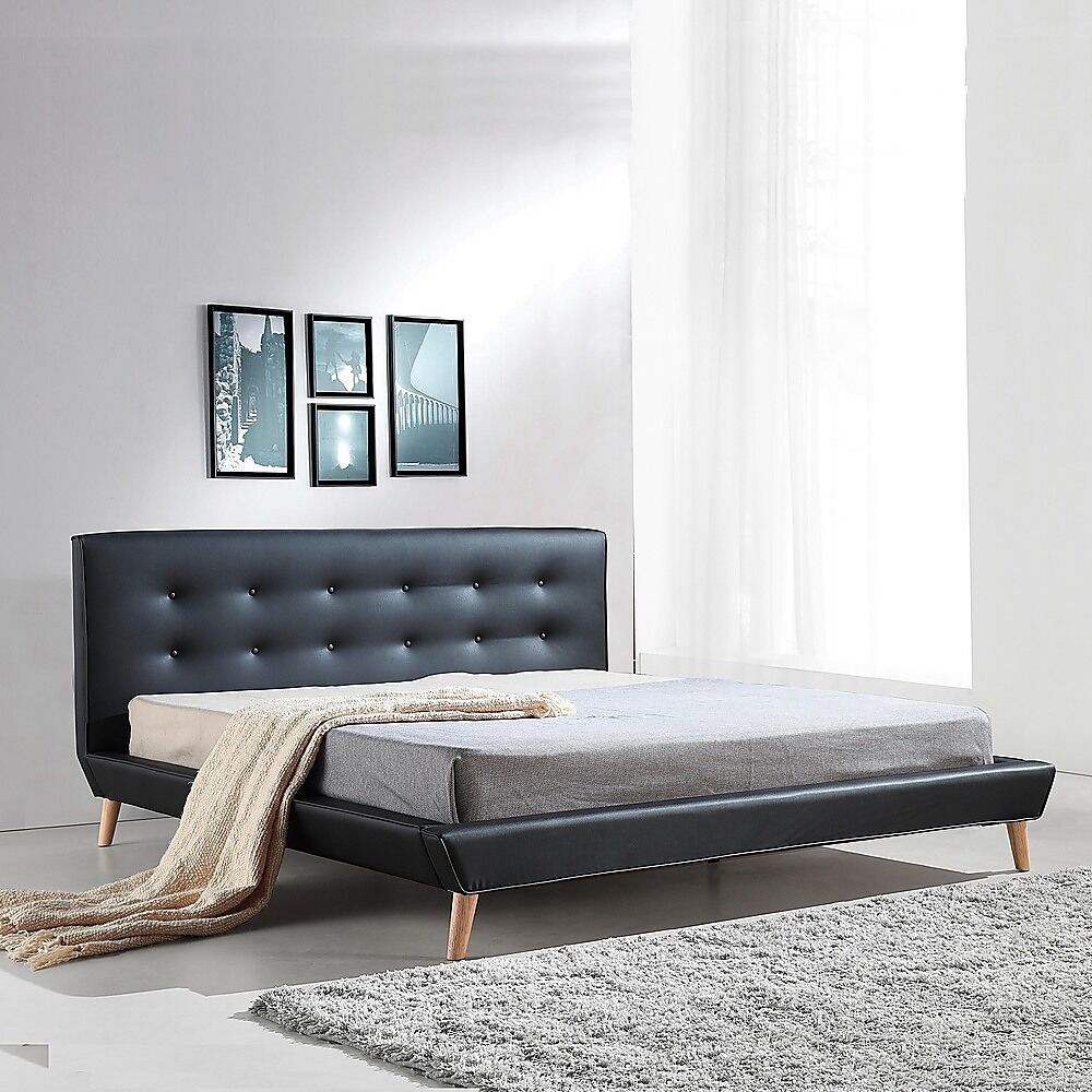 Double PU Leather Deluxe Bed Frame Black Price
