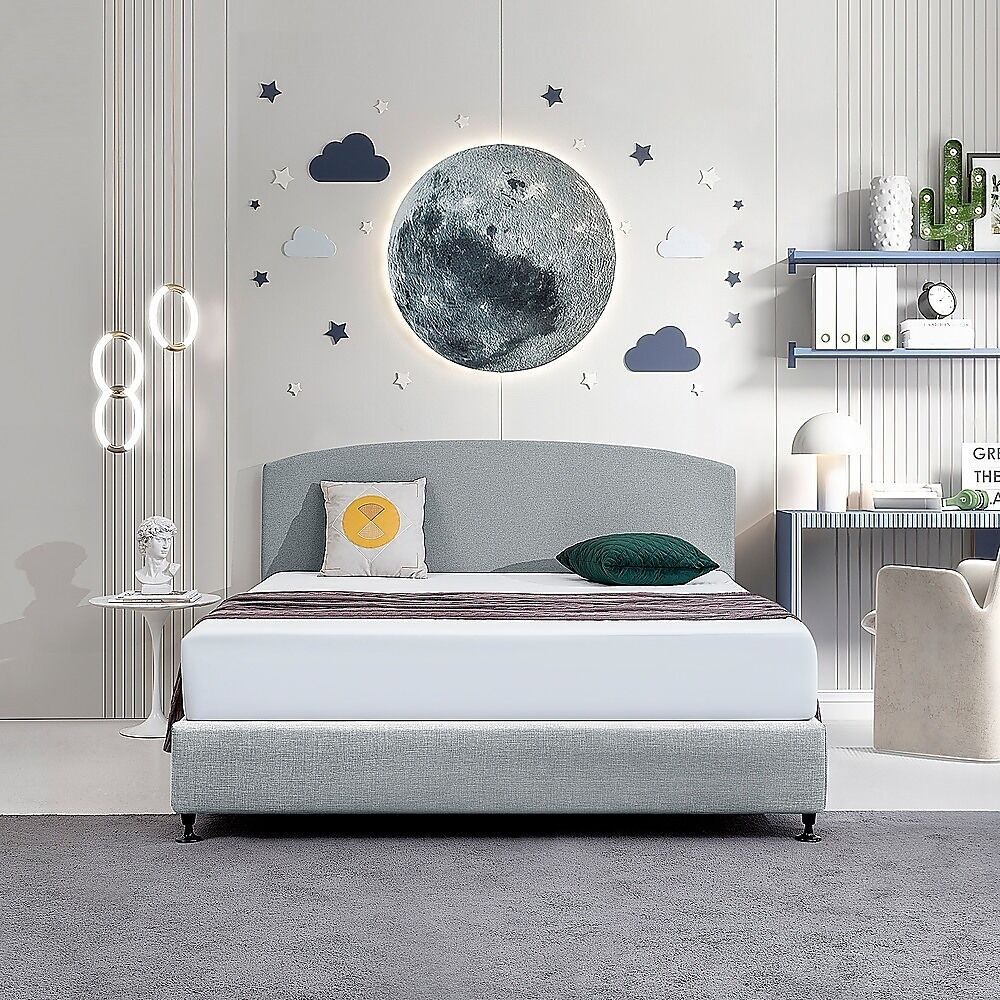 Linen Fabric Double Bed Curved Headboard Bedhead - Pale Pink Price