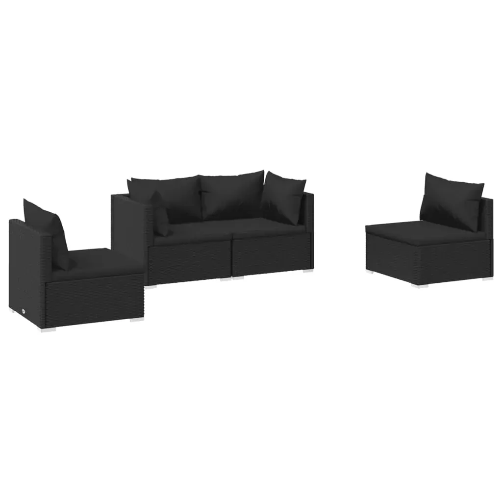 Garden Lounge Set with Cushions Poly Rattan Black Price