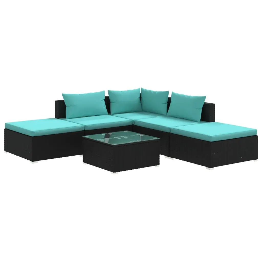 Garden Lounge Set with Cushions Poly Rattan Black Price