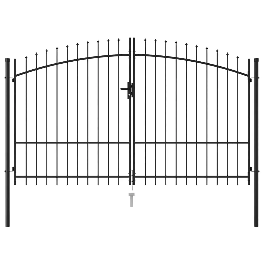 Fence Gate Double Door with Spike Top Steel Black Price