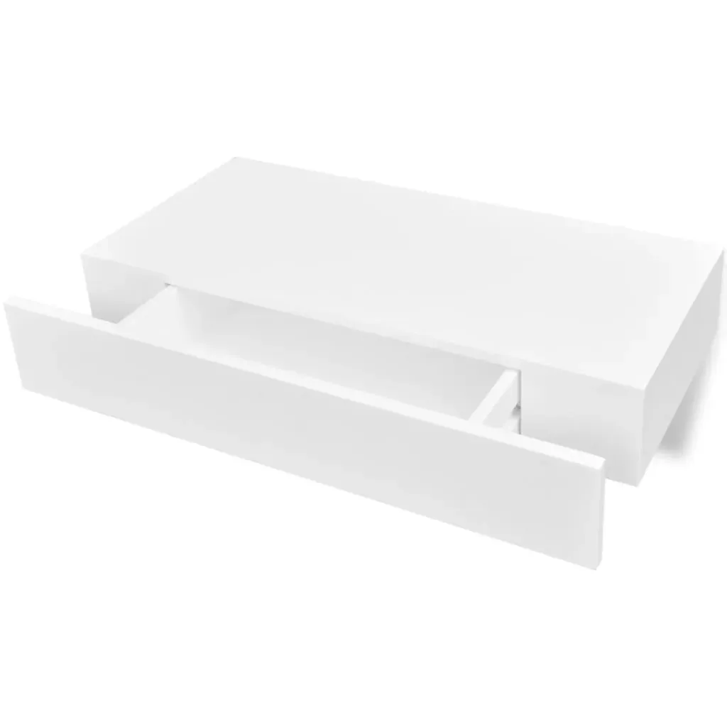 White MDF Floating Wall Display Shelf Drawer Book/DVD Storage Price