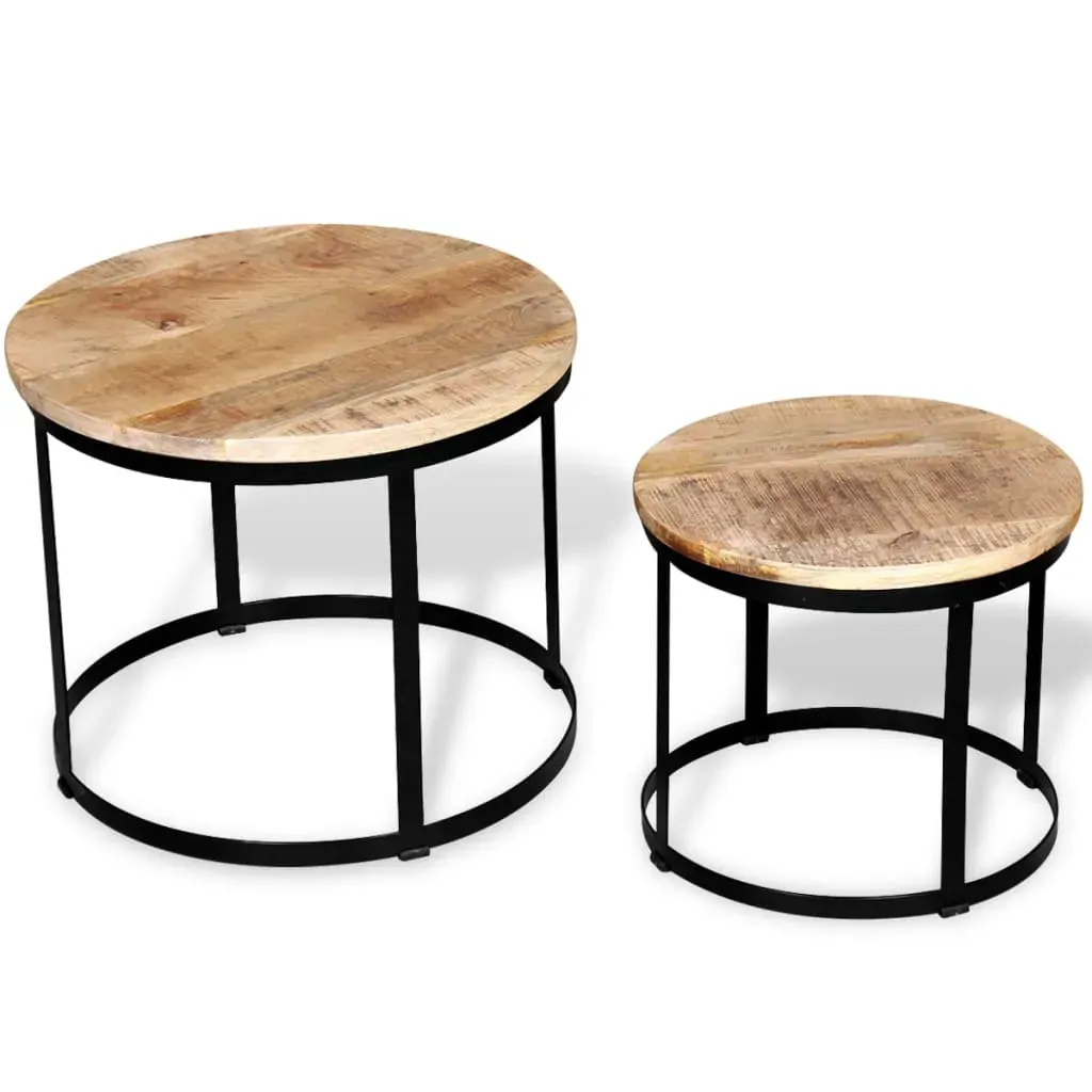 Coffee Table Set 2 Pieces Rough Mango Wood Round 40/50 cm Price