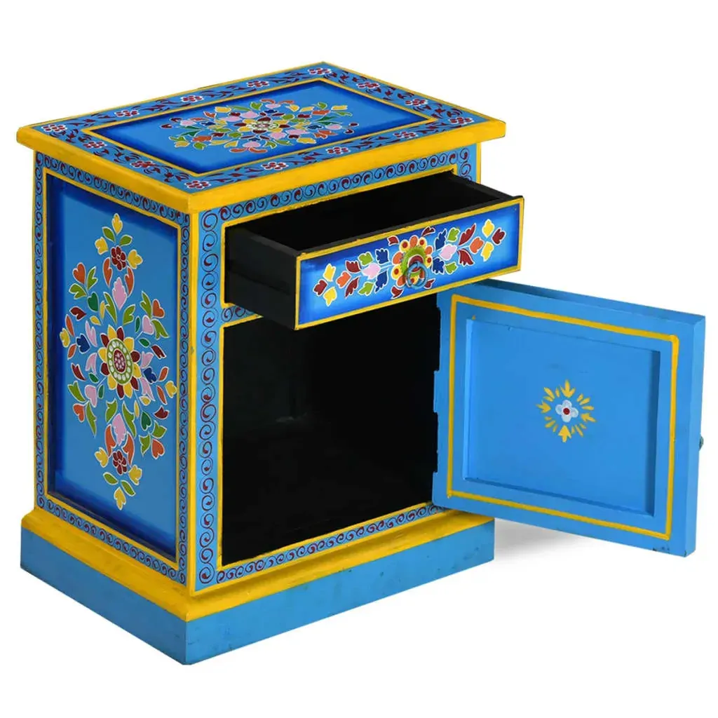 Waltham Bedside Cabinet Solid Mango Wood Turquoise Hand Painted Price