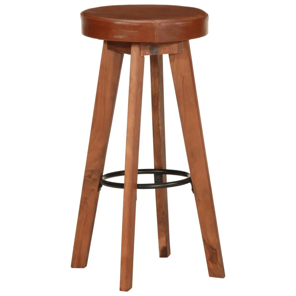 Bar Chairs 2 pcs Real Leather and Solid Acacia Wood Price