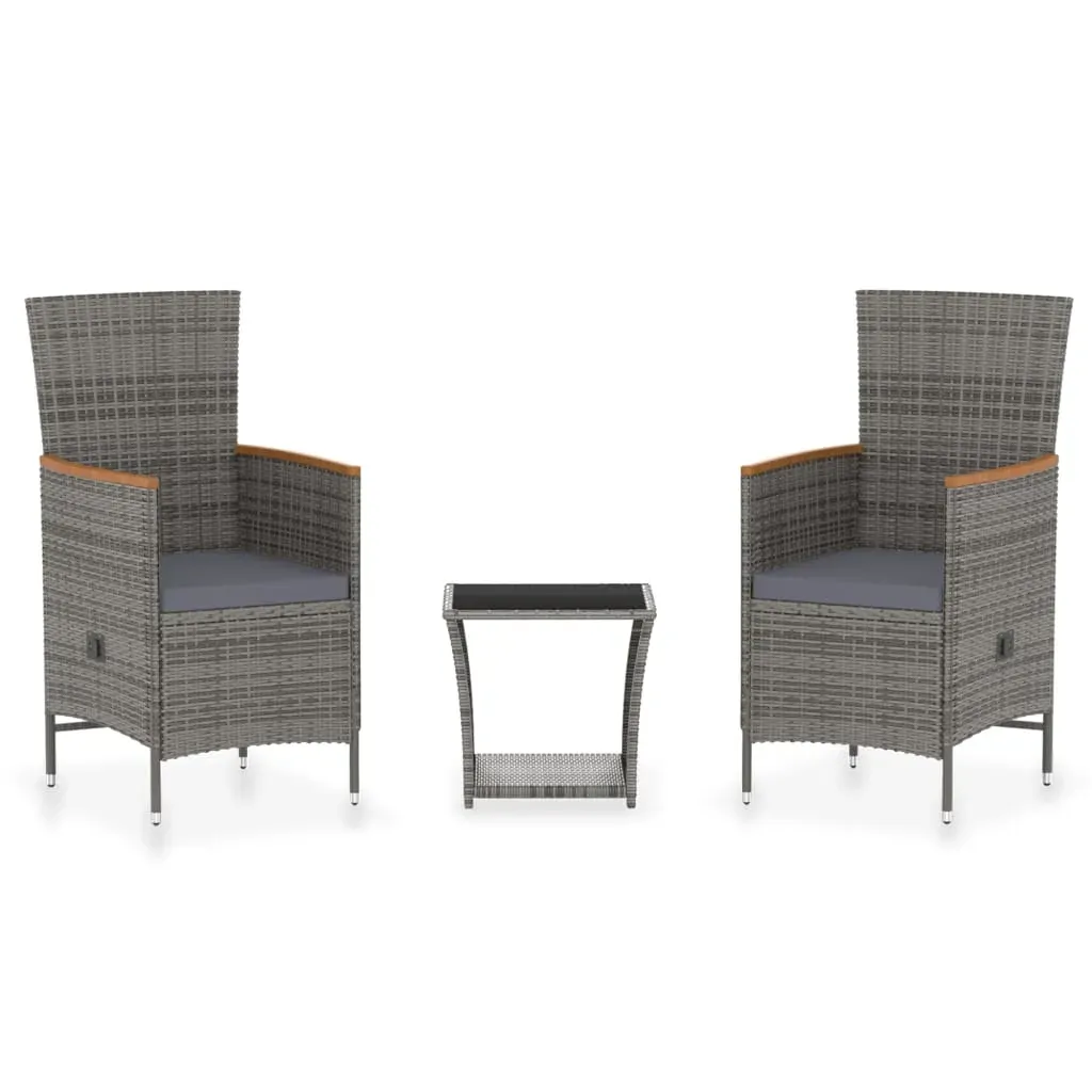 3 Piece Garden Lounge Set with Cushions Poly Rattan Grey Price