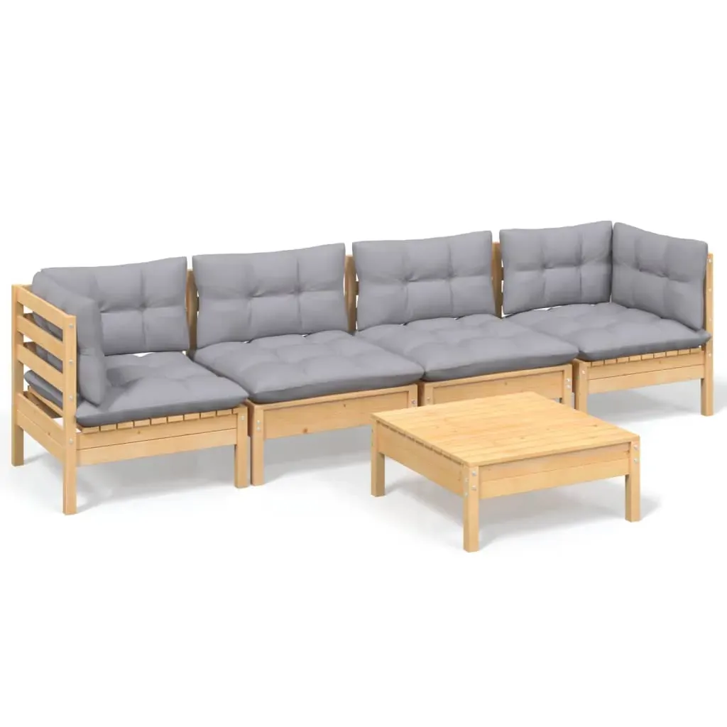 5 Piece Garden Lounge Set with Cushions Solid Pinewood Price